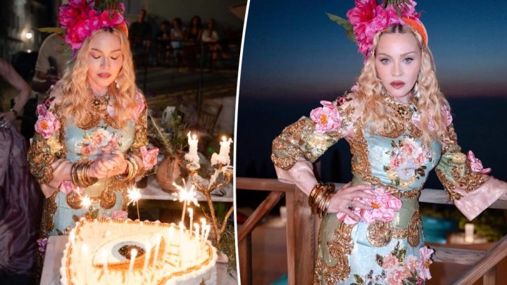 Madonna celebrates 68th birthday in over-the-top sequined couture and a flower crown