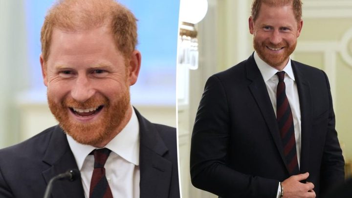 Prince Harry is all smiles as he breaks cover on same day he announces UK return