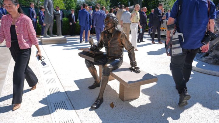 Inside Trump’s remake of the White House Rose Garden. First a stone patio, then statues