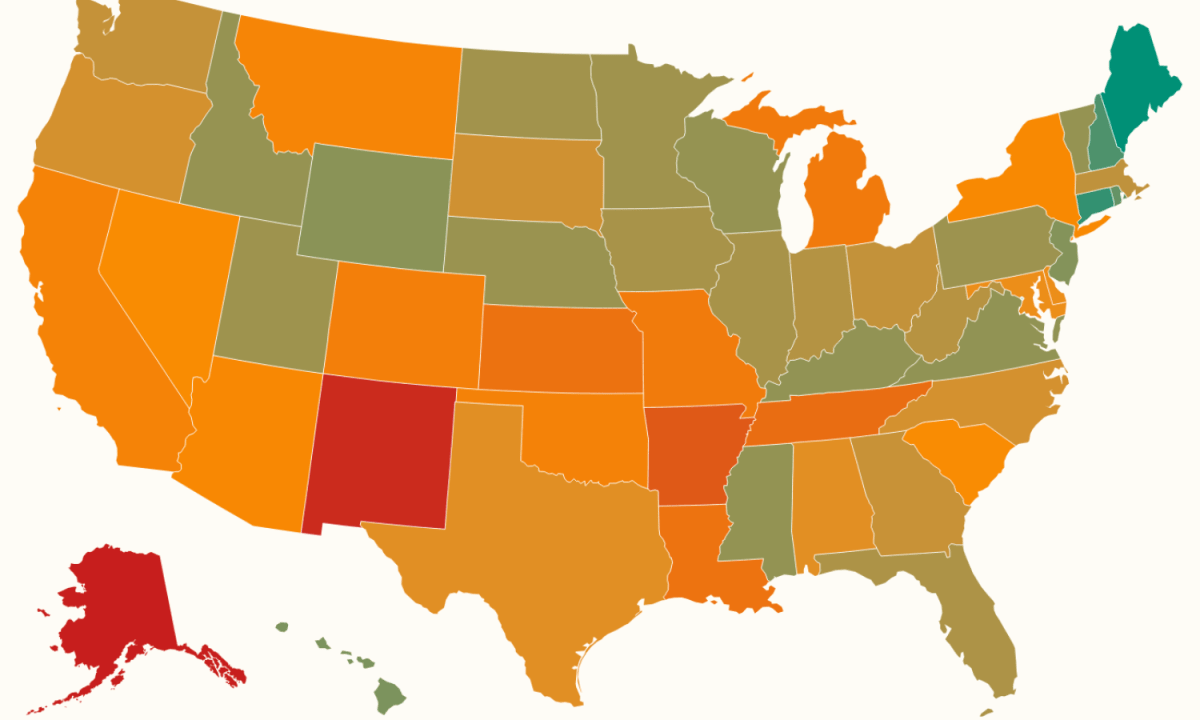 Map Shows States With Highest and Lowest Rates of Violent Crime in America