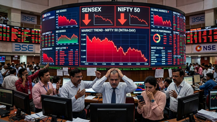 Sensex falls 281 points, Nifty ends at 24,288