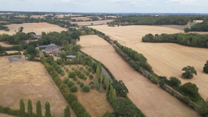 Drone video shows drought-hit fields in England after driest July on record