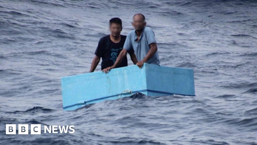 Watch: Fishermen rescued after five days adrift in cool boxThe men, aged 53 and 32, lost contact with their fishing cooperative on 14 August, 75 miles off the coast of Mexico.19 mins agoLatin America