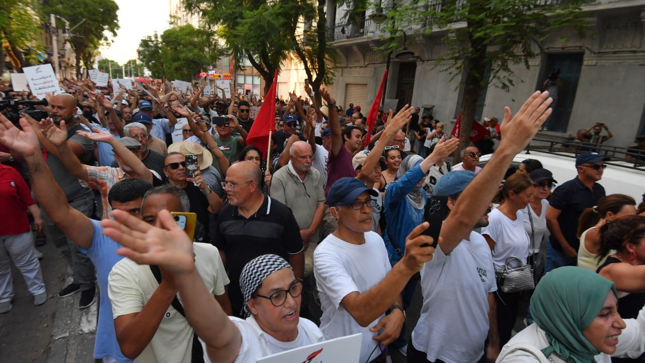 Antigovernment protesters take to Tunisia’s streets for second month