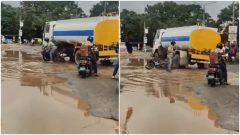 Bengaluru biker escapes death by inches as tanker almost crushes him, video viral