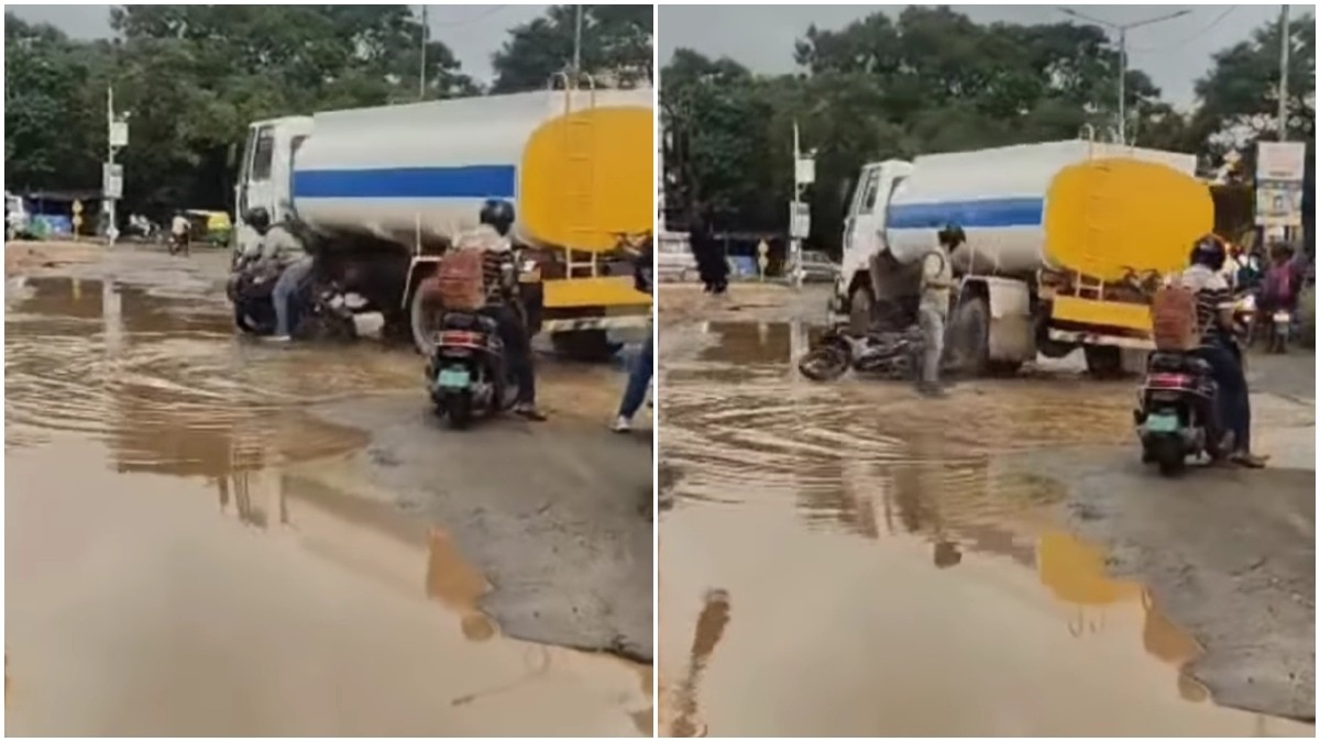 Bengaluru biker escapes death by inches as tanker almost crushes him, video viral