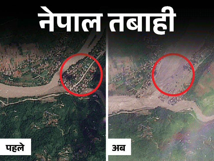 नेपाल- तबाही से पहले और बाद की 9 सैटेलाइट तस्वीरें: त्रिशूली नदी में बह गईं बस्तियां, 6 घंटे के सैलाब ने बदला नक्शा0:59Play video