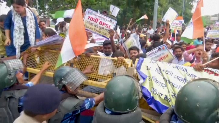 Students clash with police in India in a new protest over exam leaks