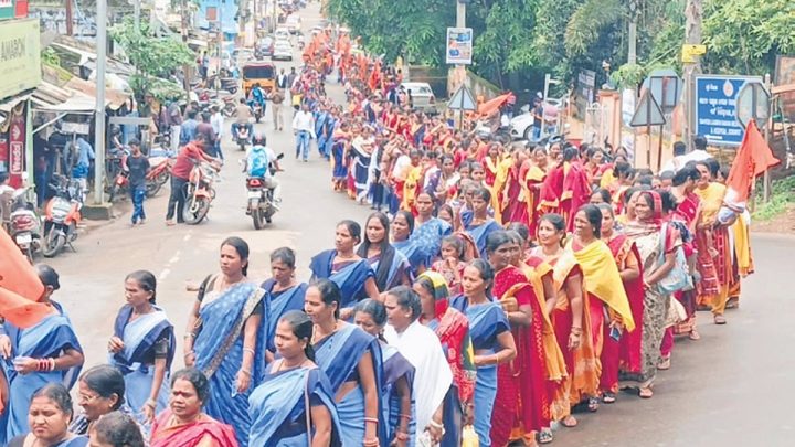 Anganwadi workers stage protest over demands