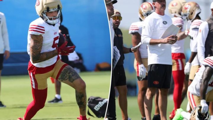 49ers’ Mike Evans goes viral for bizarre fashion statement during scrimmage against Chargers