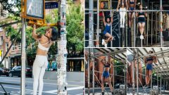 NYC women are hanging from scaffolding, streetlights and subway rails to bust a stubborn fitness myth