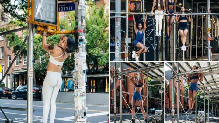 NYC women are hanging from scaffolding, streetlights and subway rails to bust a stubborn fitness myth