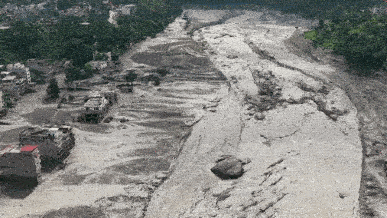 Nepal floods: Aerial views reveal trail of destruction after powerful surge of ice, mud and boulders