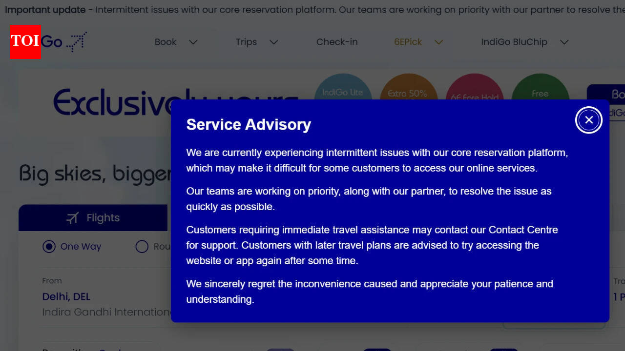India BusinessIndiGo website faces technical issue, flight bookings & online check-ins disrupted