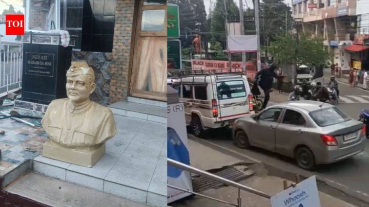 ShillongStatues vandalised, vehicles torched after students rally turns violent in Meghalaya