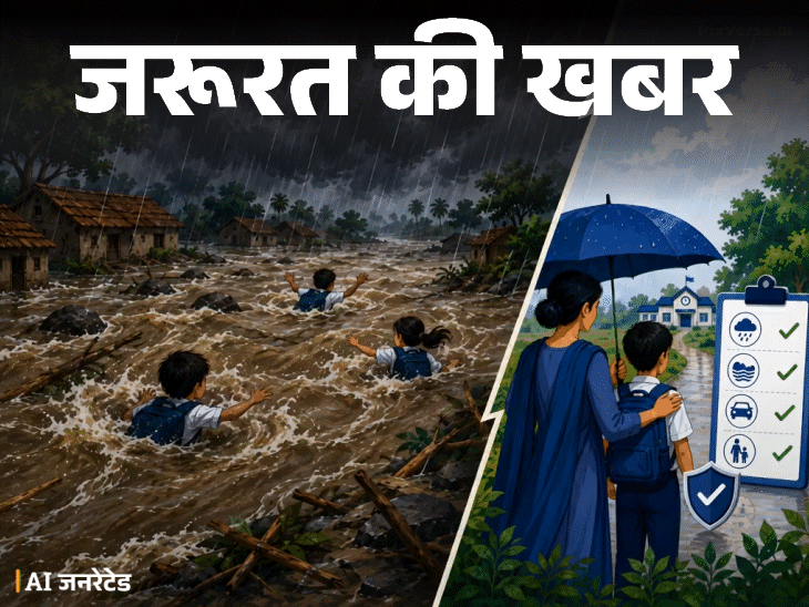 जरूरत की खबर- तीन स्कूली बच्चे नदी में बह गए: बारिश में बच्चों को स्कूल भेजने की सेफ्टी गाइडलाइंस, बरतें ये 8 जरूरी सावधानियां1:40Play video