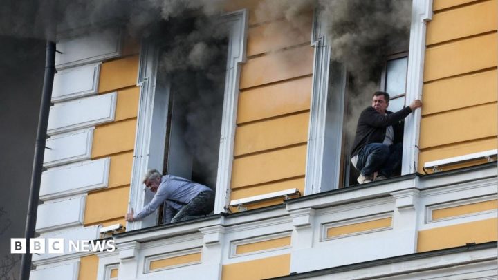 People escape historic Kyiv building hit by Russian drone