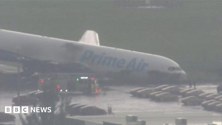 Video shows damaged Amazon cargo plane after crash