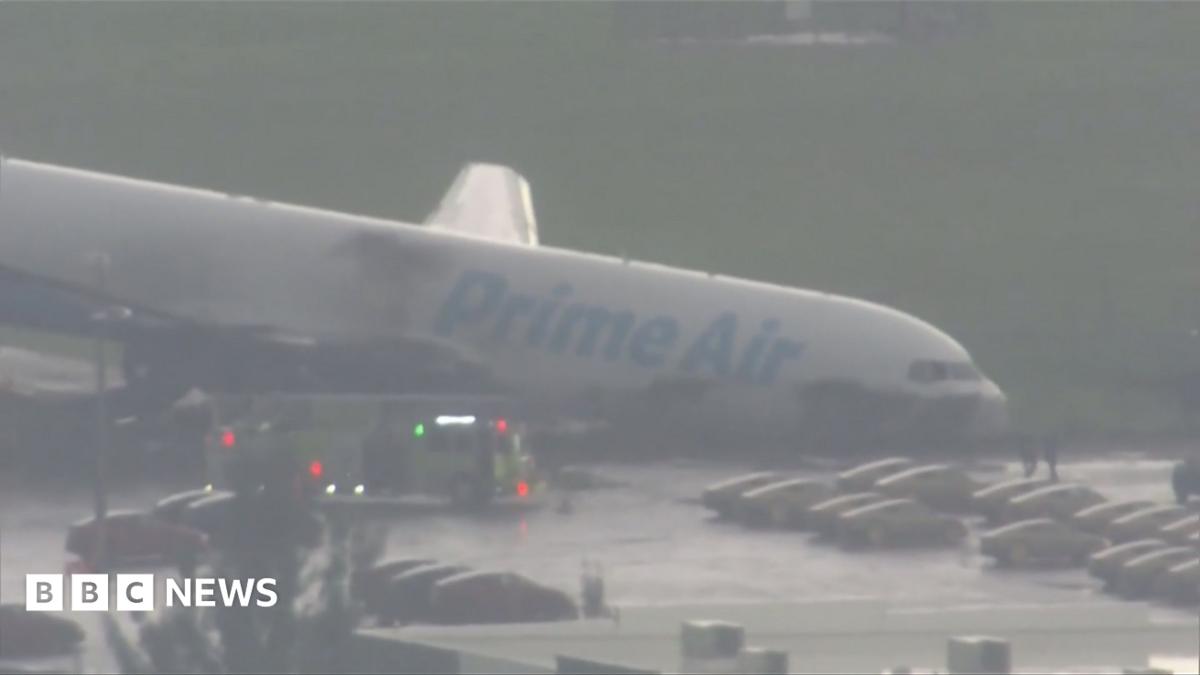 Video shows damaged Amazon cargo plane after crash