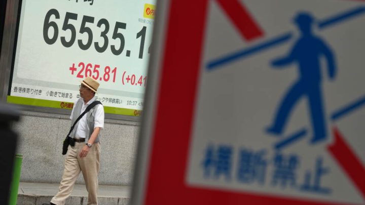 Global shares are mostly lower as Brent crude surpasses $100 a barrel
