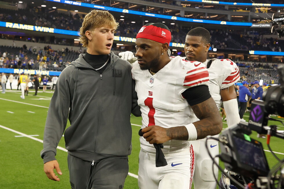 Jaxson Dart injures his knee as several Giants stars get banged up in loss to Rams