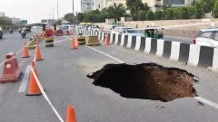 Another Sinkhole Appears on Newly-Built Road in Lahore