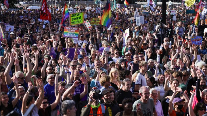 Tens of thousands march across Germany to protest far-right party AfD