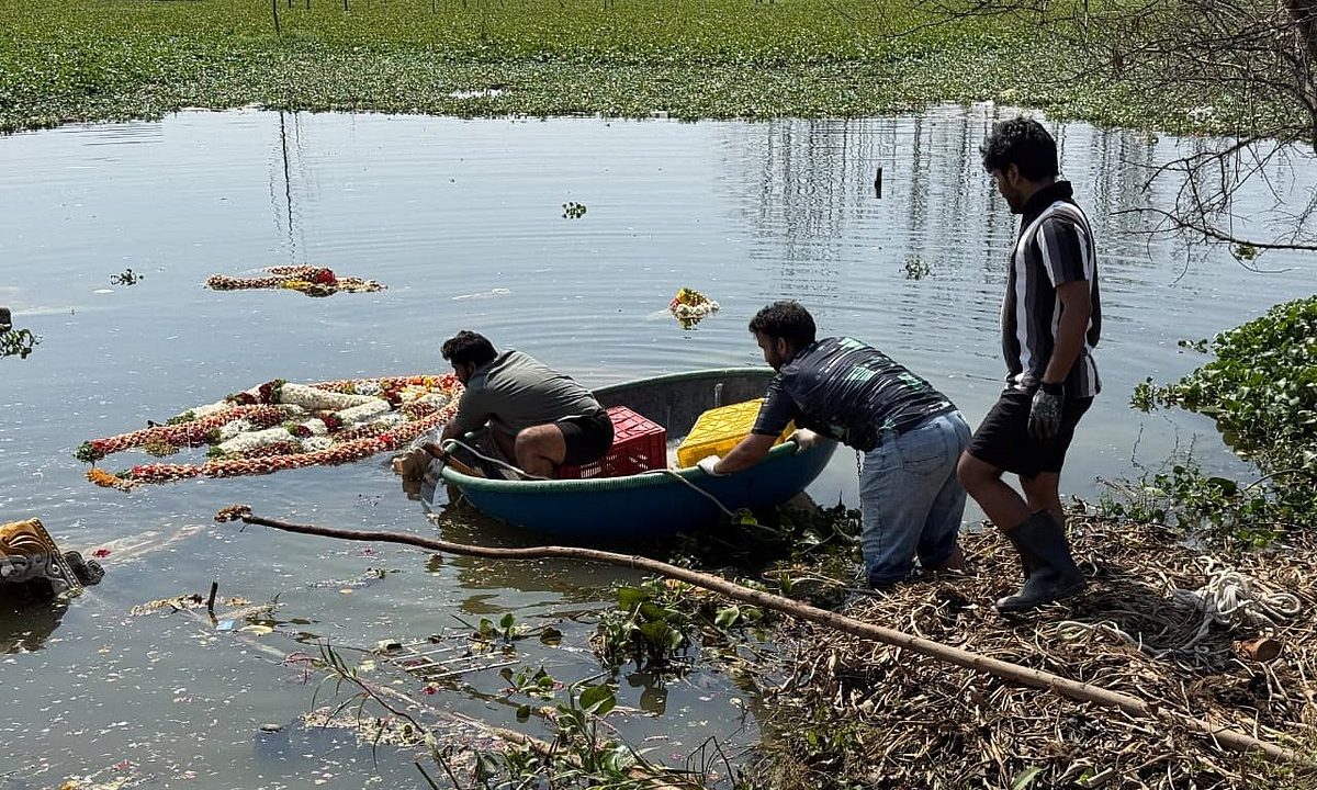 Over 700kg of POP Ganesha idols, festival waste removed from Halanayakanahalli lake