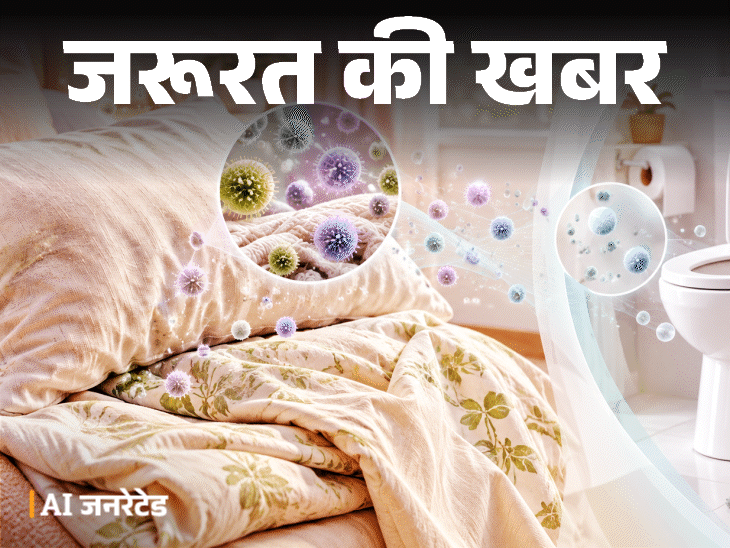 जरूरत की खबर- टॉयलेट सीट से गंदा पिलो कवर, बेडशीट: हो सकते हैं 17 हजार से ज्यादा जर्म्स, जानें घरेलू कपड़ों को कितने दिन में धोएं1:31Play video