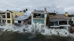 Using a drone, AP’s Jae C. Hong frames Long Beach’s waves crashing into oceanfront homes