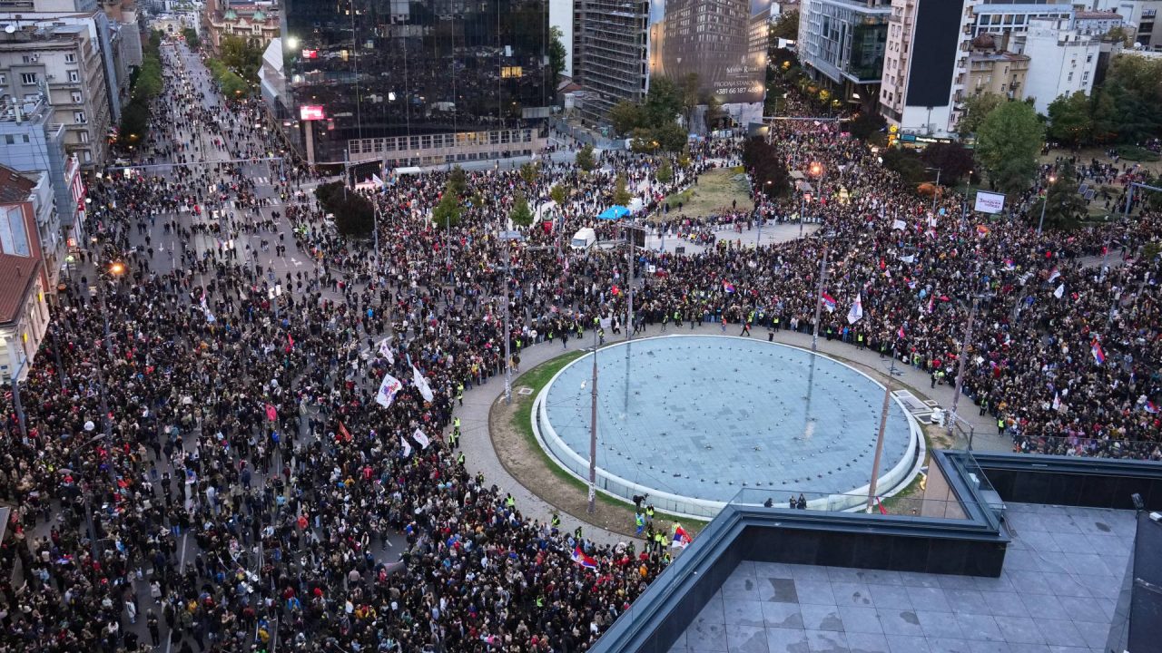 Thousands gather at final student-led rally ahead of Serbia election