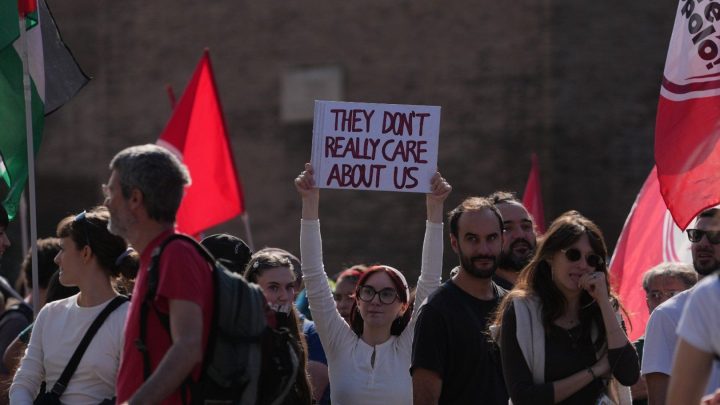Thousands protest across Italy over living costs and military spending